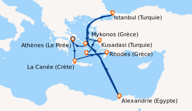 Itinéraire de la croisière Athènes (Le Pirée), En mer, La Canée (Crète),...