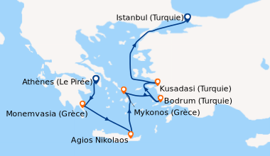 Itinéraire de la croisière Athènes (Le Pirée), Monemvasia (Grèce), Agios...