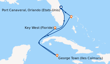 Itinéraire de la croisière Port Canaveral, Orlando (Etats-Unis), Key Wes...