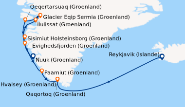 Itinéraire de la croisière Nuuk (Groenland), Sisimiut Holsteinsborg (Gro...