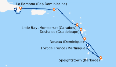 Itinéraire de la croisière Joyaux secrets des Petites Antilles