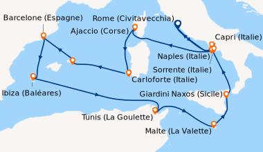 Itinéraire de la croisière Rome (Civitavecchia), Naples (Italie), Capri ...