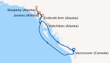 Itinéraire de la croisière Vancouver (Canada), En mer, Ketchikan (Alaska...