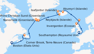 Itinéraire de la croisière Southampton (Royaume Uni) , En mer, Invergord...