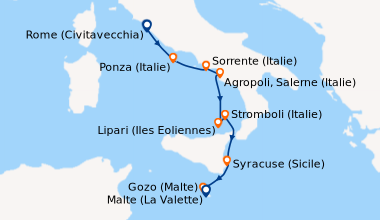 Itinéraire de la croisière Rome (Civitavecchia), Ponza (Italie), Sorrent...