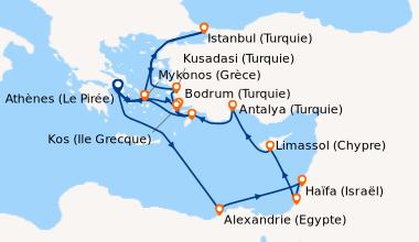 Itinéraire de la croisière Athènes (Le Pirée), En mer, Alexandrie (Egypt...