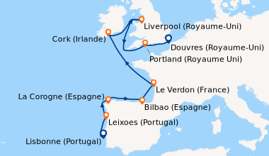 Itinéraire de la croisière Lisbonne (Portugal), Leixoes (Portugal), Bilb...