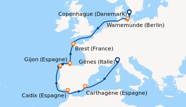 Itinéraire de la croisière Copenhague (Danemark), Warnemunde (Berlin), E...