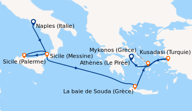 Itinéraire de la croisière Naples (Italie), Sicile (Palerme), Sicile (Me...