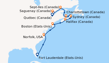 Itinéraire de la croisière Québec (Canada), Québec (Canada), Saguenay (C...