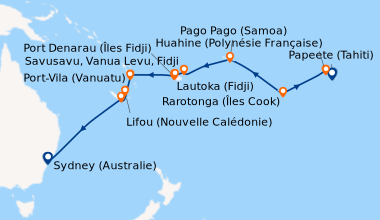 Itinéraire de la croisière Papeete (Tahiti), Huahine (Polynésie Français...