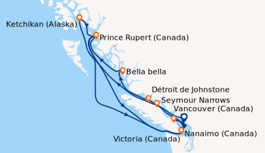 Itinéraire de la croisière Vancouver (Canada), En mer, Ketchikan (Alaska...