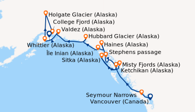 Itinéraire de la croisière Seymour Narrows, Vancouver (Canada), En mer, ...