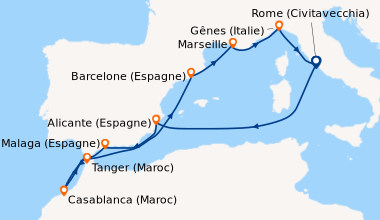 Itinéraire de la croisière Rome (Civitavecchia), En mer, Alicante (Espag...