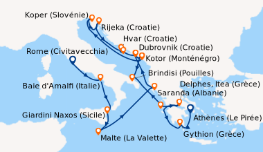 Itinéraire de la croisière Rome (Civitavecchia), Baie d'Amalfi (Italie),...