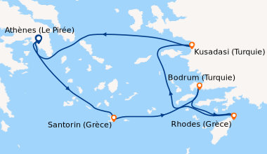 Itinéraire de la croisière Athènes (Le Pirée), Athènes (Le Pirée), Santo...
