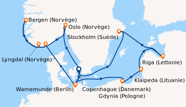 Itinéraire de la croisière Copenhague (Danemark), Warnemunde (Berlin), E...
