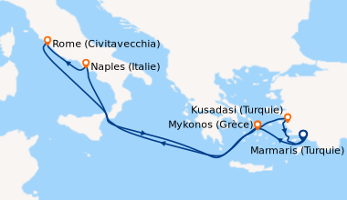 Itinéraire de la croisière Marmaris (Turquie), Mykonos (Grèce), En mer, ...