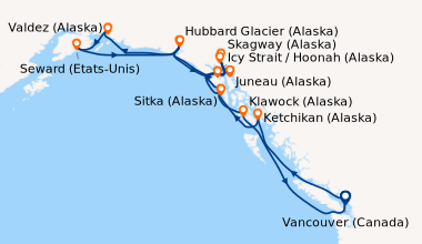 Itinéraire de la croisière Vancouver (Canada), Ketchikan (Alaska), Sitka...
