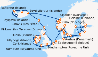 Itinéraire de la croisière Reykjavik (Islande), Isafjordur (Islande), Ak...