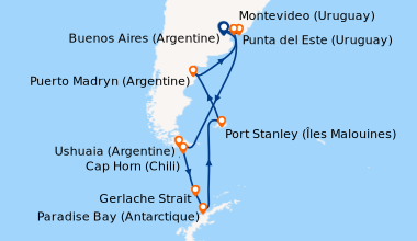 Itinéraire de la croisière Buenos Aires (Argentine), Punta del Este (Uru...