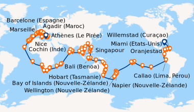 Itinéraire de la croisière Tous les Bleus du Monde