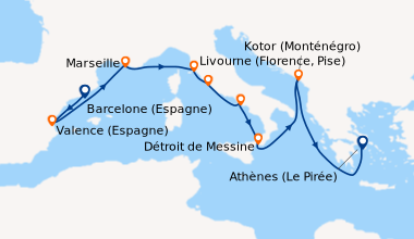 Itinéraire de la croisière Barcelone (Espagne), Valence (Espagne), En me...