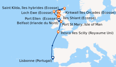 Itinéraire de la croisière Lisbonne (Portugal), En mer, En mer, Tresco I...