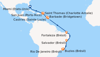 Itinéraire de la croisière Miami (Etats-Unis), En mer, En mer, San Juan ...