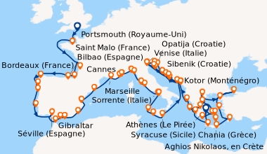 Itinéraire de la croisière Portsmouth (Royaume-Uni), Saint Malo (France)...