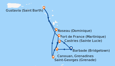 Itinéraire de la croisière Barbade (Bridgetown), Bequia (Saint-Vincent-e...