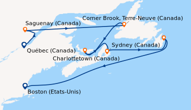 Itinéraire de la croisière Québec (Canada), Québec (Canada), Saguenay (C...