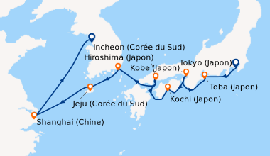 Itinéraire de la croisière Tokyo (Japon), Kobe (Japon), Kobe (Japon), Co...