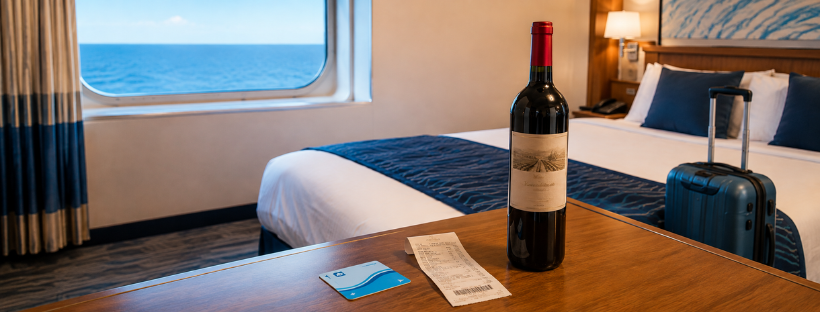 Bouteille de vin dans une cabine de croisière