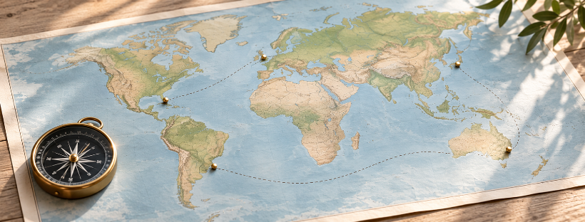 Carte du monde et itinéraires de croisières