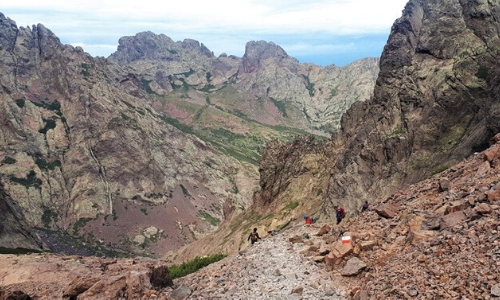 Le Monte Cinto avec randonneurs et rochers