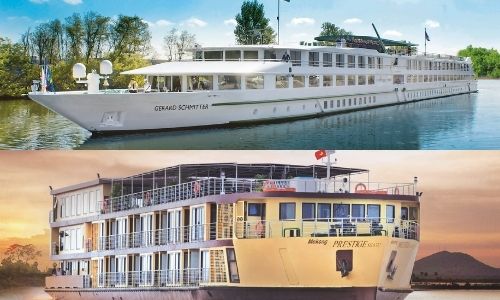 deux photos différentes des compagnies de croisières qui propose du fluvial