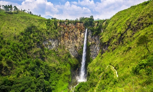 Beaucoup de verdure autour d'une cascade sur l'île de Sumatra en Indonésie