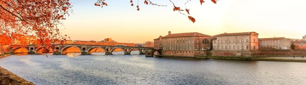 Le Pont Neuf enjambe le fleuve de la Garonne au couché du soleil en France