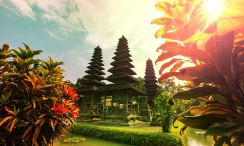 Paysage de Bali avec nature, temples, fleurs