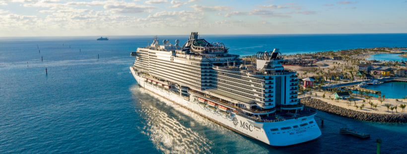 Croisière MSC Seaside accostée sur l'île Ocean Cay aux Bahamas dans les Caraïbes